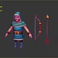 Man In Blue Hooded Cloak With Blue Boots Brown Belt Bow And Arrows