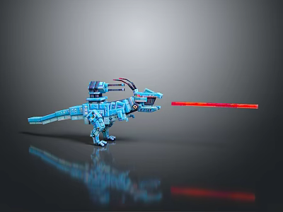 Blue Mechanical Dinosaur Robot With Red Laser Beam And Metallic Structure 3d model