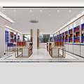 Spacious Specialty Store Interior With Shelves Displayed Products And Counter