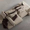 Modern Beige Sectional Sofa with Modular Design Soft Pillows and Cozy Throw Blanket 3d model