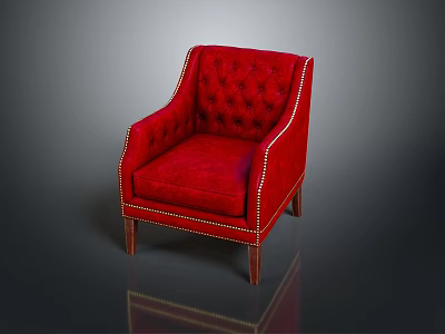 Red Tufted Armchair With Gold Nailhead Trim And Upholstered Design 3d model