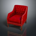 Red Tufted Armchair With Gold Nailhead Trim And Upholstered Design