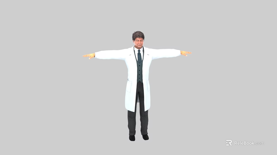 Man in white doctor coat with arms outstretched standing full body pose 3d model 