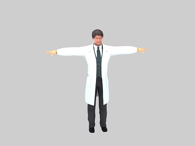 Man in white doctor coat with arms outstretched standing full body pose 3d model
