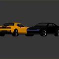 Two Modern Sports Cars With Yellow Black Stripes And Sleek Black Exterior
