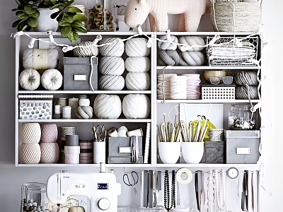 Organized Industrial Equipment Storage System With Knitting Materials Sewing Machine And Tools 3d model