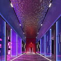 Modern KTV Corridor With Purple Blue Lighting Decorative Ceiling And Red Glowing Elements 3d model