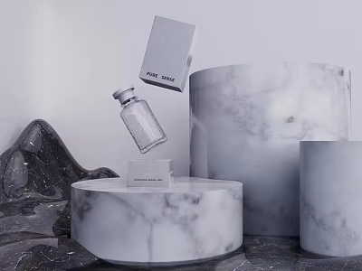 Elegant Marble Display Shelves Showcasing Luxury Skincare Products And Boxes 3d model