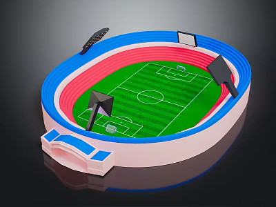 Fitness Sports Stadium Featuring Green Football Field Blue Red Running Track and Seats Lighting Equipment 3d model