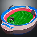 Fitness Sports Stadium Featuring Green Football Field Blue Red Running Track and Seats Lighting Equipment