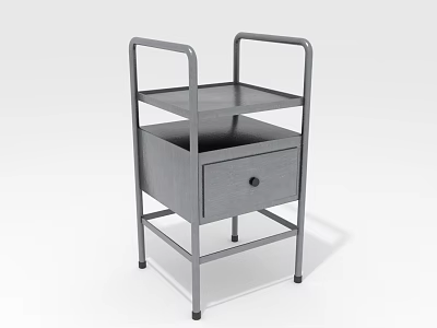 Modern Minimalist Gray Bedside Table With Metal Frame Drawer And Shelf 3d model