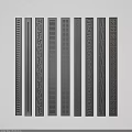 Decorative Metal Strips With Various Textured Patterns And Geometric Designs In Vertical Arrangement