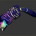 Vibrant Fantasy Creature With Blue Body Neon Stripes Green Head Yellow Eyes And Star Collar
