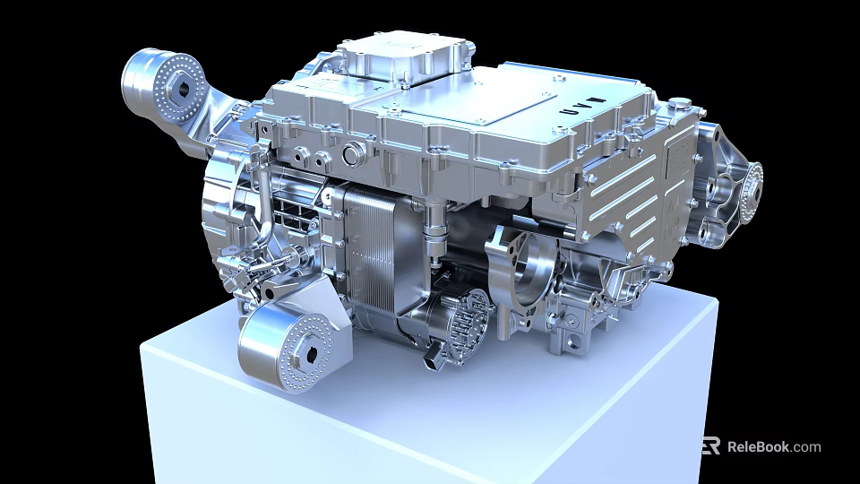 Mechanical Metal Engine Display With White Platform And Gear Components 3d model