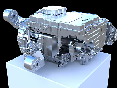 Mechanical Metal Engine Display With White Platform And Gear Components 3d model