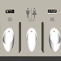 Public Restroom Three White Wall Mounted Urinals With Partitions And Signs