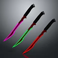 Three Glowing Knives With Pink Green Red Blades And Black Handles
