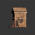 Wooden Beehive And Small Stool On Green Grass Ground Scene