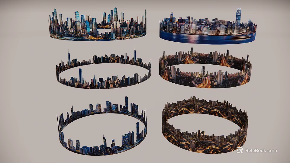 City Skyline Circular Hanging Decor Featuring Various Urban Landscapes And Views 3d model 