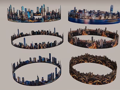 City Skyline Circular Hanging Decor Featuring Various Urban Landscapes And Views 3d model
