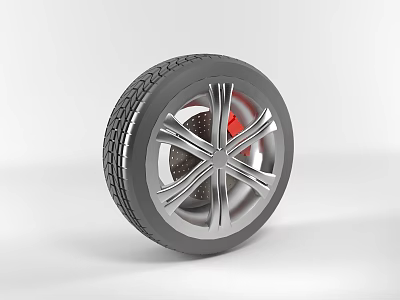 Durable Modern Automotive Tire with Silver Spoke Wheel Rim and Black Tread Pattern 3d model
