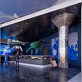 Cultural Center Marine Life Exhibition With Large Fish Model And Digital Display Screens