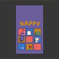 Purple Box with HAPPY Text and Colorful Small Toy Figures in Compartments