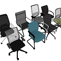 Office Chairs In Various Colors And Styles With Mesh Back Design 3d model