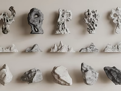 Natural Stone and Wood Decorative Pieces with Diverse Shapes and Textures 3d model
