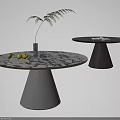 Elegant Dining Table With Marble Tabletop Conical Metal Base Yellow Fruits And Green Leaves