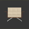 Modern Orange And Beige Fabric Chair With Sleek Armrests And Metal Legs Design