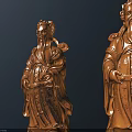 Two Traditional Wooden Figure Sculptures With Intricate Robe Patterns And Ornate Bases