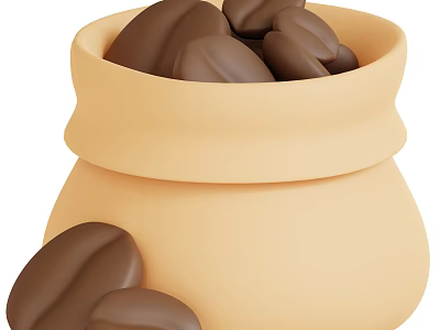 High Quality Coffee Beans in Ceramic Jar with Scattered Beans Nearby 3d model