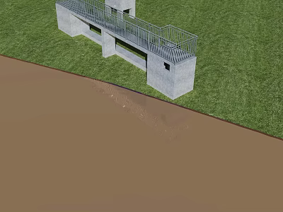 Concrete Observation Platform With Metal Railing On Green Grass Field 3d model