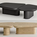 Modern Coffee Table Set With Black And Wooden Finish Unique Shape Design 3d model