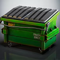 Green Heavy Duty Trash Bin With Wheels Lid And Trash Only Label