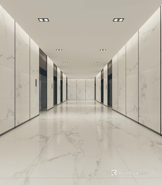 Modern Elevator Lobby With Marble Walls And Floors 3d model