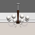 Minimalist Modern Chandelier with White Spherical Bulbs Wooden Stem and Silver Frames in Interior Design