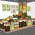 Fruit Display Shelf With Fresh Fruits Packaged Goods And Hanging Posters In Retail Store