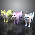 Colorful Fantasy Cat Figurines With Wings In Yellow Purple Blue Hues