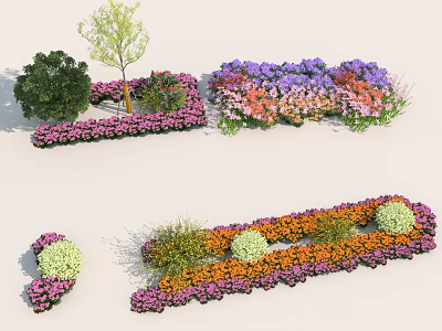 Road Facilities Featuring Roadside Greenery with Vibrant Flower Beds and Various Plants 3d model