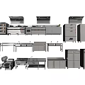 Stainless Steel Commercial Kitchen Appliances With Worktables Refrigerators And Ovens