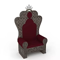 Royal Style Armchair with Crown Decoration Red Cushion and Carved Wooden Frame