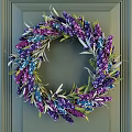 Decorative Hanging Wreath with Purple and Blue Flowers and Green Leaves for Wall Decoration