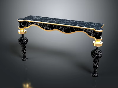 Luxury Console Table With Black Marble Top And Gold Accents Carved Legs 3d model