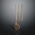 Ancient Decorative Weapon With Three Long Bars Circular Base And Intricate Patterns On Dark Background