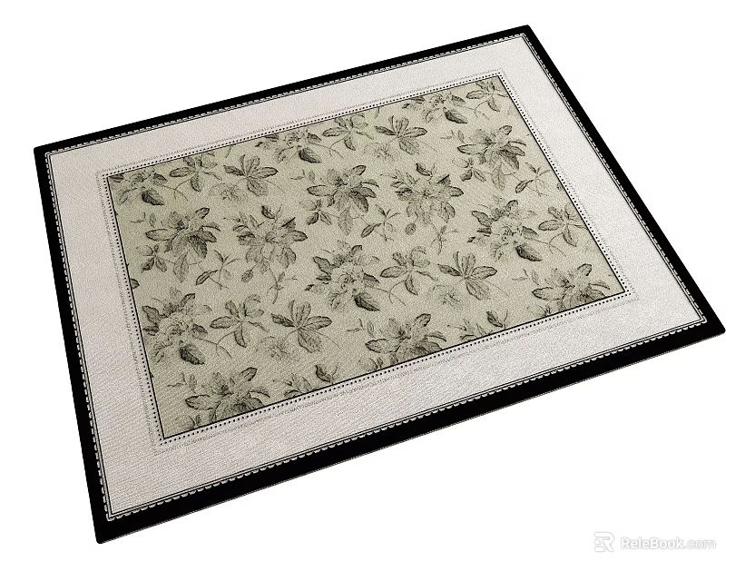 Classic Square Area Rug With Floral Pattern Beige Base And Black Border Design 3d model