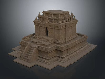 Ancient Stone Temple Architecture With Tiered Platform Stepped Entrance And Spire Decorations 3d model