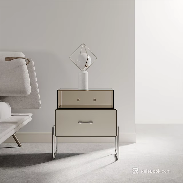 Modern Nightstand Interior Design With Drawers And Table Lamp Near Sofa 3d model