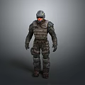Man In Futuristic Armored Combat Suit With Helmet And Tactical Gear